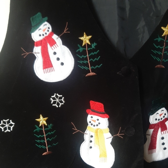 VTG Velvet Christmas Snowman XL Vest Ugly y2k - Picture 6 of 8
